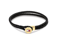 Tommy Hilfiger Dvojitý černý kožený náramek Bruce Leather 2790669 19 cm