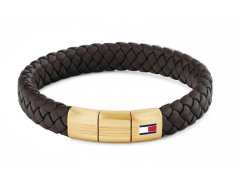 Tommy Hilfiger Hnědý kožený náramek s&nbsp;pozlaceným zapínáním 2790671