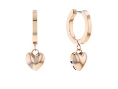 Tommy Hilfiger Moderní bronzové náušnice kruhy s přívěsky Hanging Heart 2780666