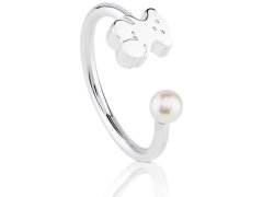 Tous Otevřený stříbrný prsten s medvídkem a pravou perlou 51591550 52 mm