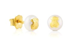 Tous Slušivé zlaté náušnice s pravou perlou a medvídkem 611003200