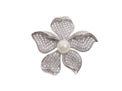 Troli Elegantní brož s umělou perlou a krystaly Silver