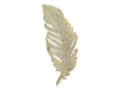 Troli Elegantní pozlacená třpytivá brož Peříčko Gold