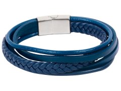 Troli Modrý náramek z kožených pásků Leather