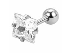 Troli Ocelová piercingová náušnice s&nbsp;čirým krystalem Čtverec