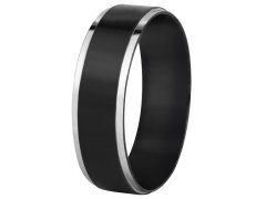 Troli Ocelový černý prsten se stříbrným okrajem 54 mm