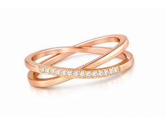 Troli Pozlacený dvojitý prsten z&nbsp;oceli s&nbsp;čirými zirkony Rose Gold 49 mm