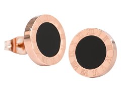 Troli Růžově pozlacené ocelové náušnice s černým středem KE-015