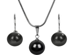 Levien Moderní sada náhrdelníku a náušnic Pearl Black SET-041