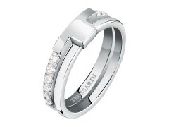 Trussardi Půvabný ocelový prsten se zirkony T-Logo TJAXC42 58 mm