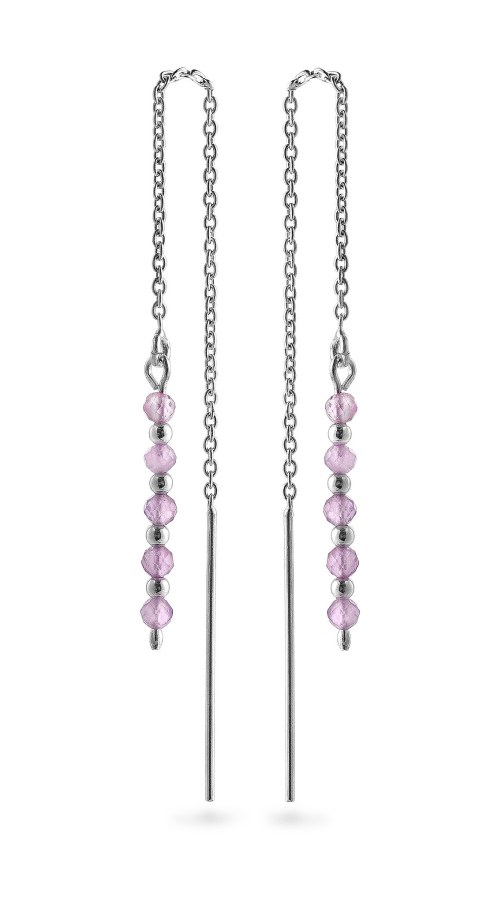 AGAIN Jewelry Stříbrné řetízkové náušnice s&nbsp;ametystem AJKNS004 - Náušnice Visací náušnice