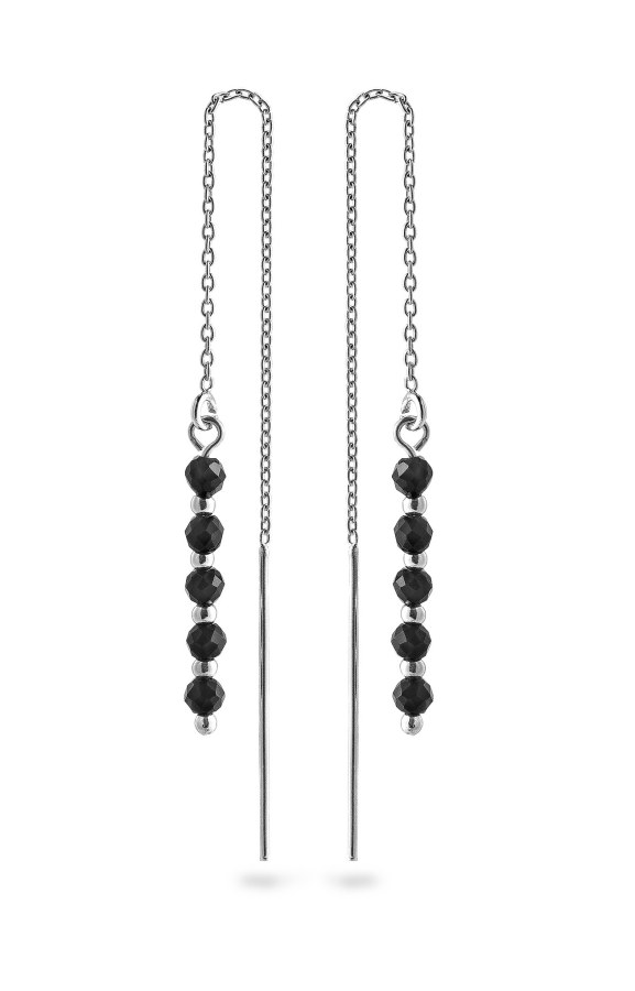 AGAIN Jewelry Stříbrné řetízkové náušnice s&nbsp;černým spinelem AJKNS008 - Náušnice Visací náušnice