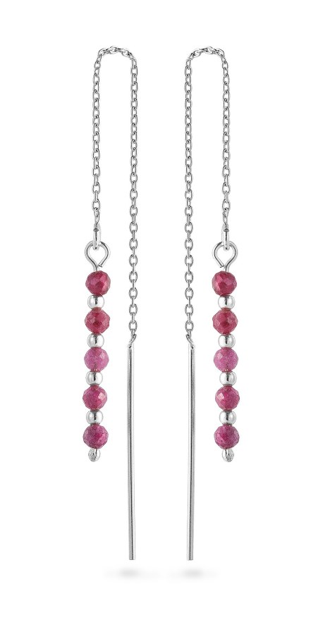 AGAIN Jewelry Stříbrné řetízkové náušnice s&nbsp;rubínem AJKNS007 - Náušnice Visací náušnice