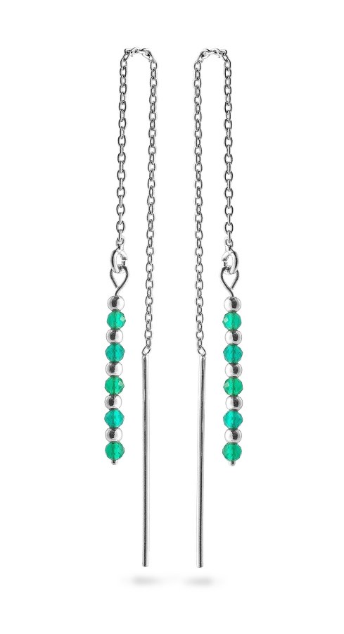 AGAIN Jewelry Stříbrné řetízkové náušnice se smaragdem AJKNS002 - Náušnice Visací náušnice