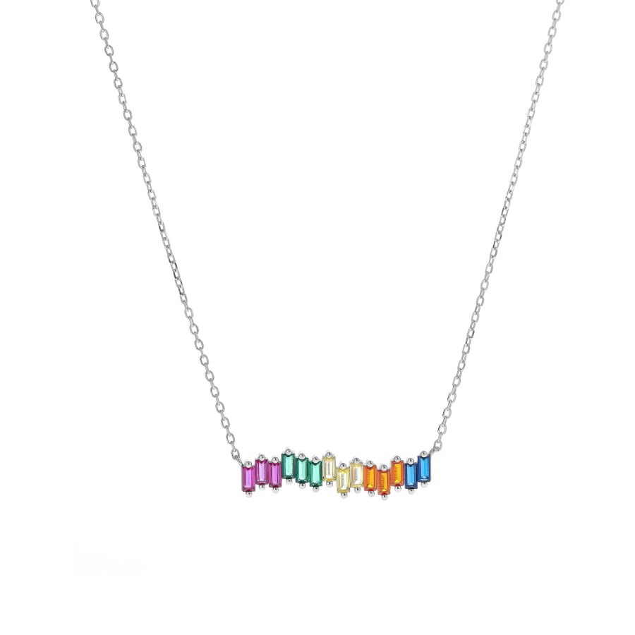 AGAIN Jewelry Krásný stříbrný náhrdelník s barevnými zirkony AJNA0010 - Náhrdelníky