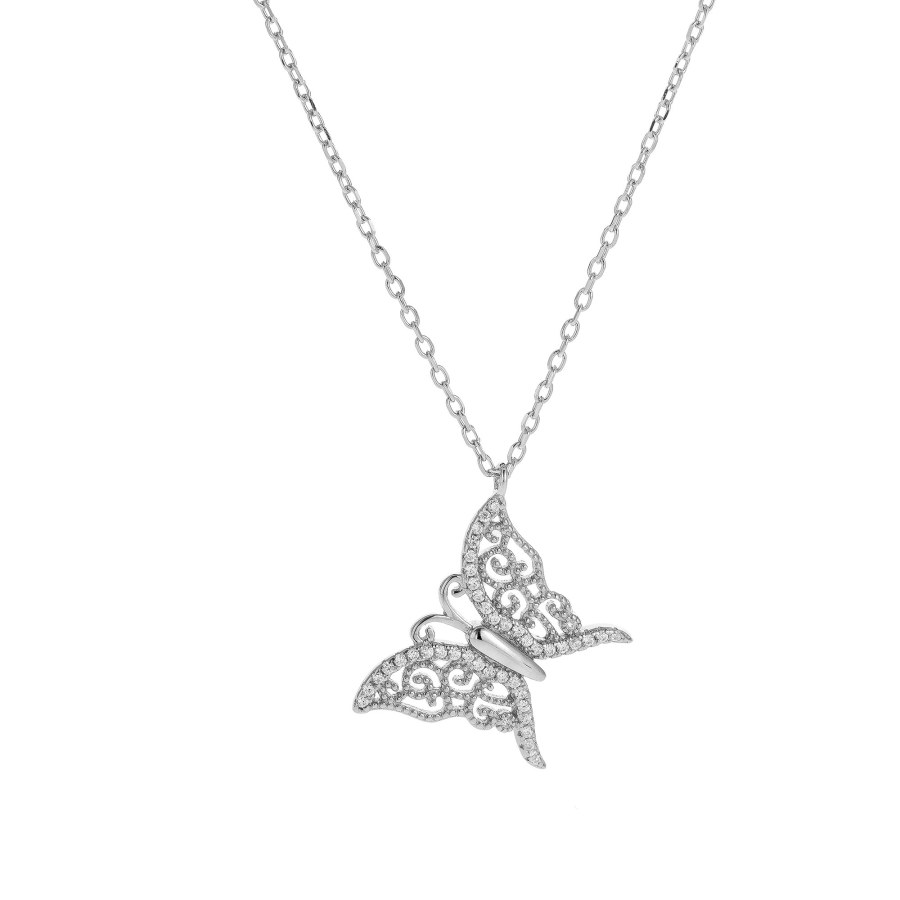 AGAIN Jewelry Půvabný stříbrný náhrdelník s motýlkem AJNA0018 (řetízek, přívěsek) - Náhrdelníky