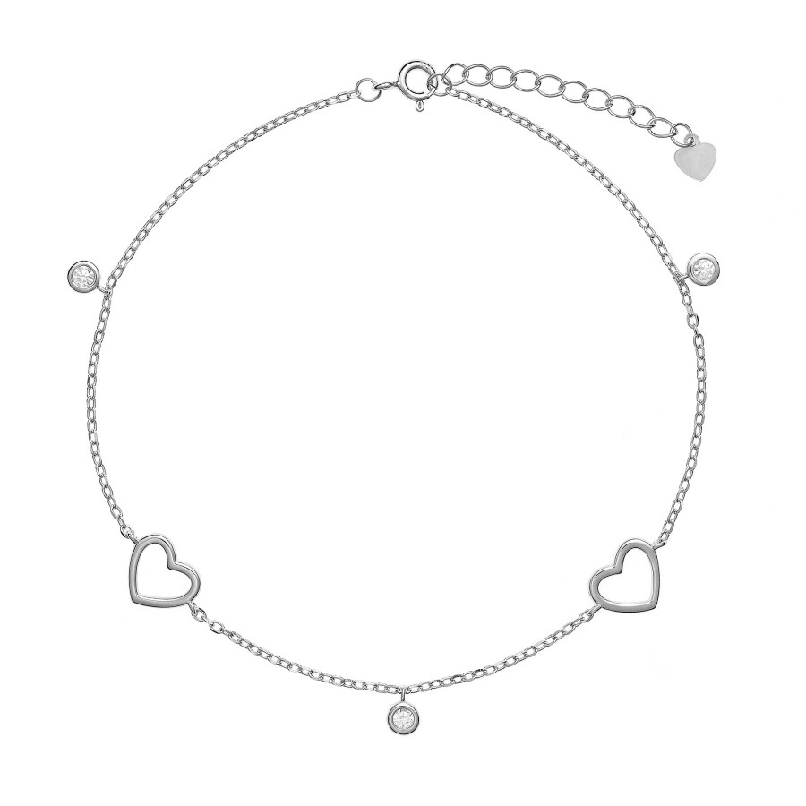 AGAIN Jewelry Půvabný stříbrný náramek na nohu se srdíčky AJNH0004 - Náramky Náramky na nohu
