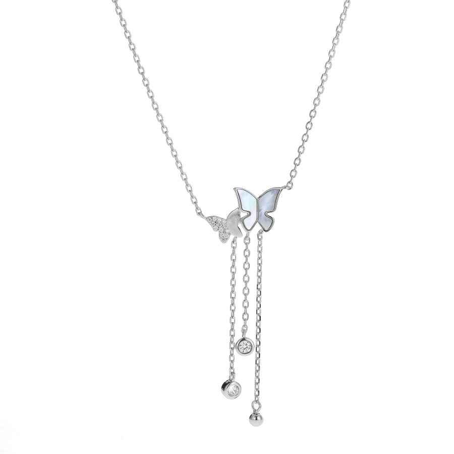 AGAIN Jewelry Stříbrný náhrdelník Motýlci s perletí AJNA0004 - Náhrdelníky