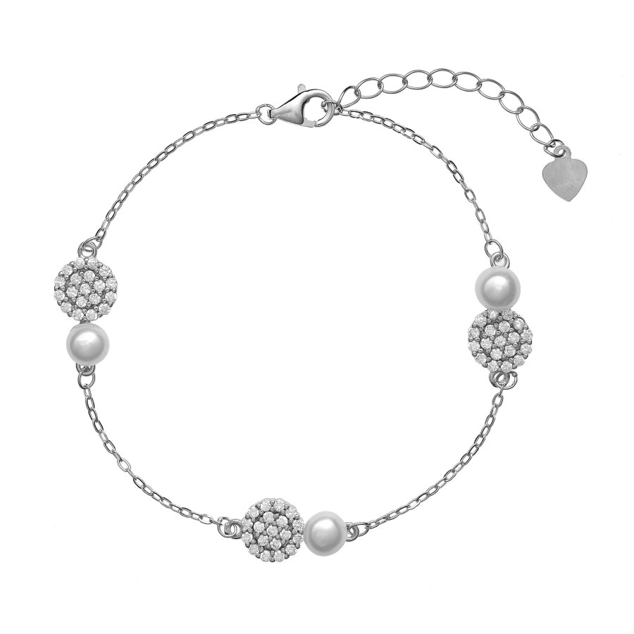 AGAIN Jewelry Stříbrný náramek se zirkony a perlami AJNR0011 - Náramky Řetízkové náramky