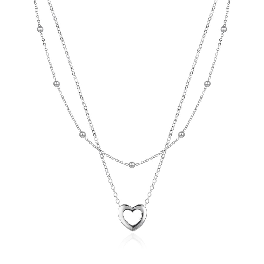 Agato Dvojitý stříbrný náhrdelník se srdíčkem AGS1552 - Náhrdelníky