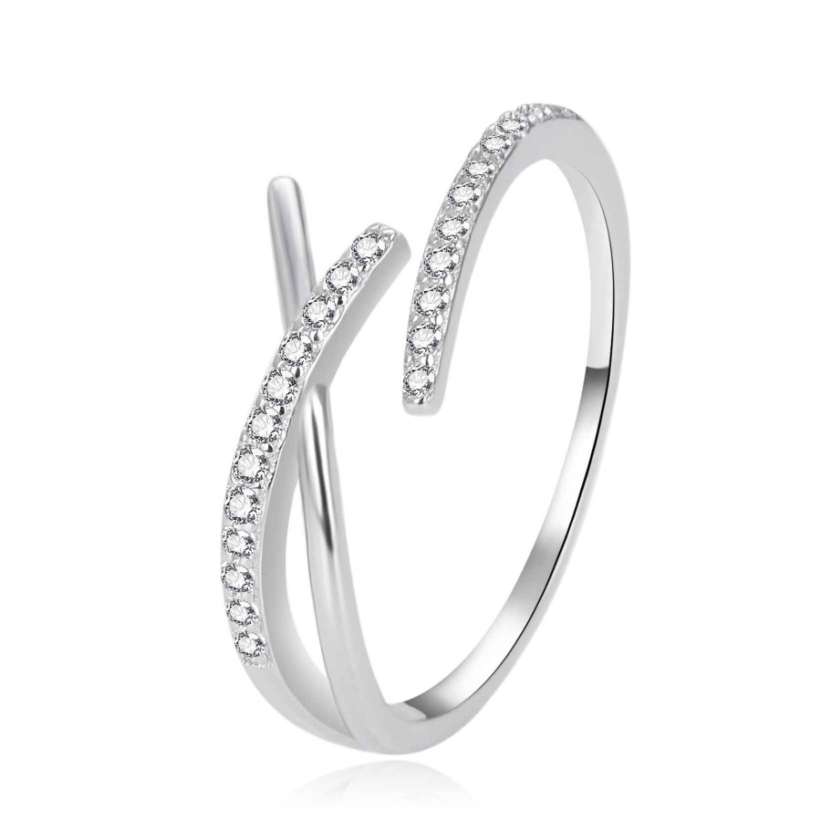 Agato Elegantní otevřený stříbrný prsten se zirkony AGT-R59W 57 mm Agato Elegantní otevřený stříbrný prsten se zirkony AGT-R59W 57 mm - Prsteny Otevřené prsteny