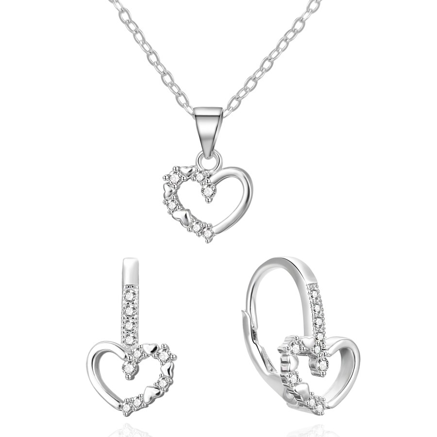Agato Něžná stříbrná sada šperku Srdce AGSET369R (řetízek, přívěsek, náušnice) - Náhrdelníky