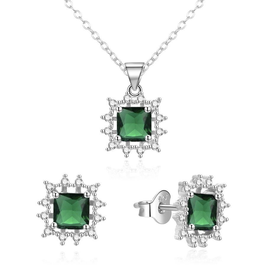 Agato Půvabná stříbrná sada šperku se zirkony AGSET363R-GR (řetízek, přívěsek, náušnice) - Náhrdelníky