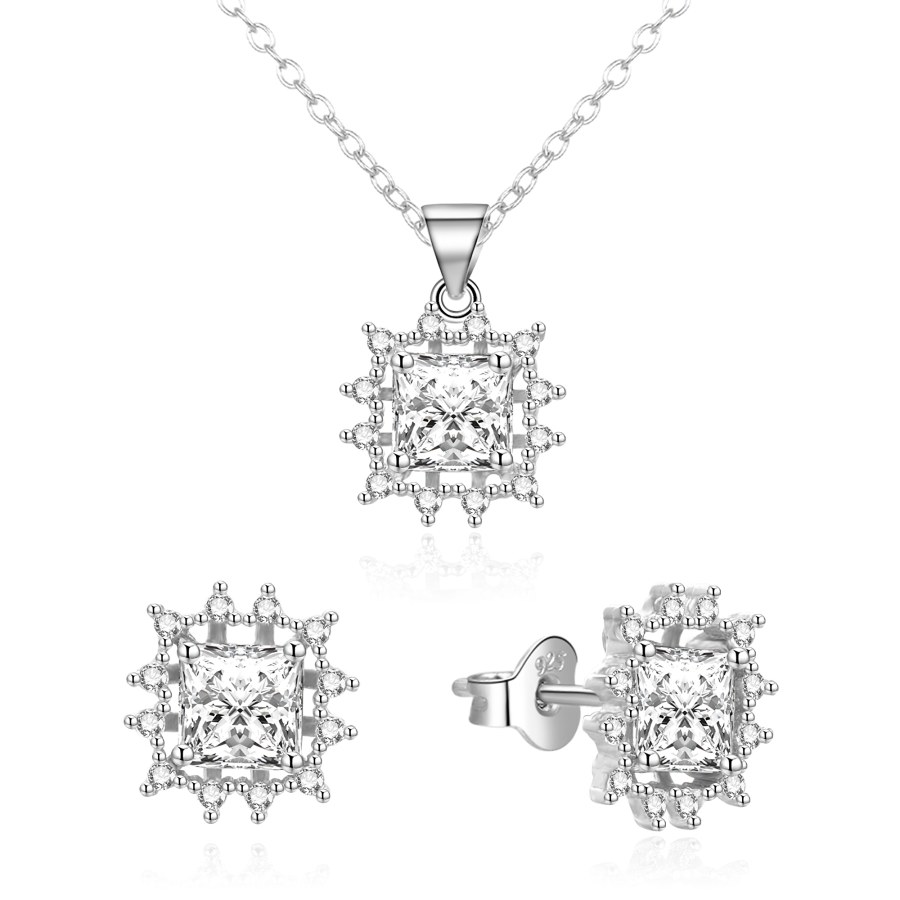 Agato Půvabná stříbrná sada šperku se zirkony AGSET363R-W (řetízek, přívěsek, náušnice) - Náhrdelníky