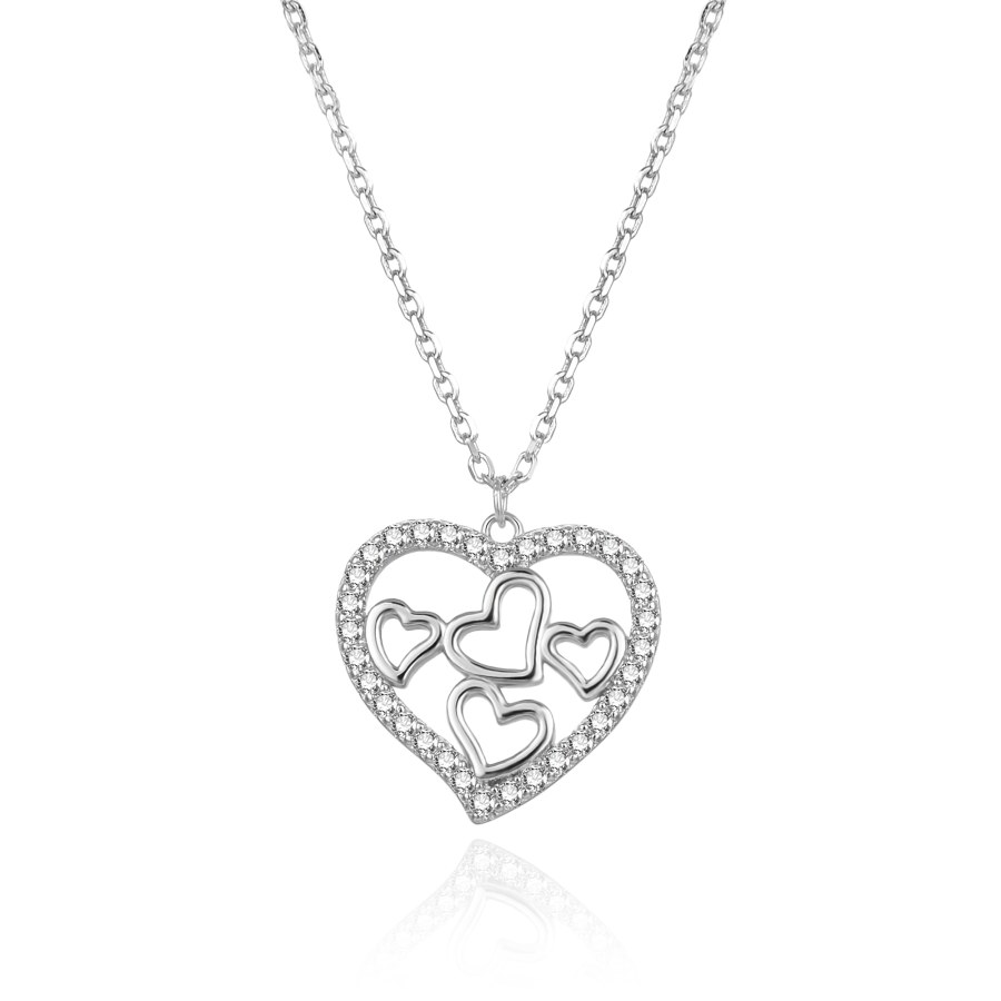 Agato Romantický stříbrný náhrdelník se srdíčky AGS1568/47 - Náhrdelníky