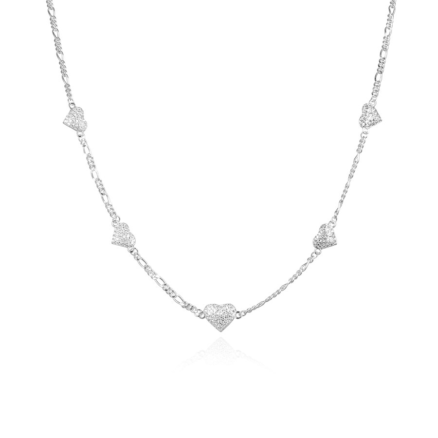Agato Třpytivý stříbrný náhrdelník se srdíčky AGS1545/47 - Náhrdelníky