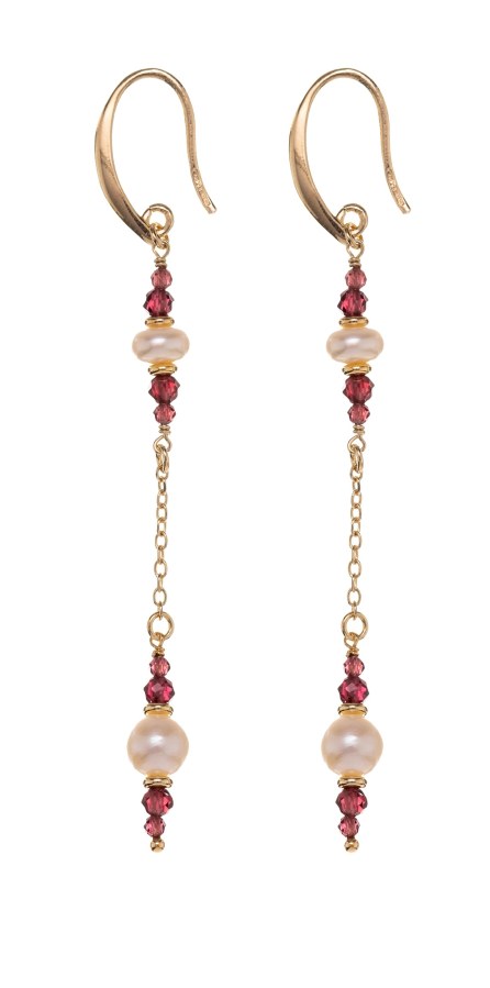 Alisia Dlouhé pozlacené náušnice s granáty a pravými perlami AL5183.01.029