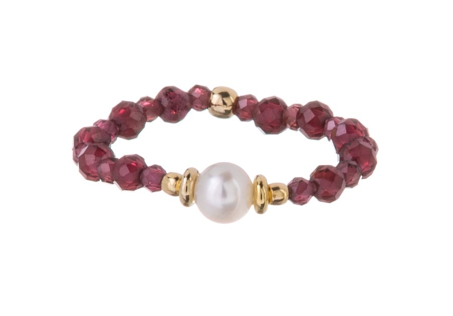 Alisia Krásný korálkový prsten s&nbsp;pravou perlou a&nbsp;granátem AL5185.01.029.D 57 mm - Prsteny Prsteny bez kamínku