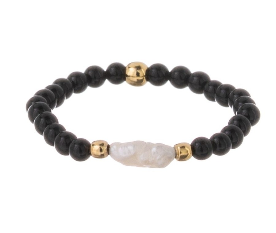 Alisia Pozlacený korálkový prsten s pravou perlou a achátem AL5258.01.000.D 57 mm