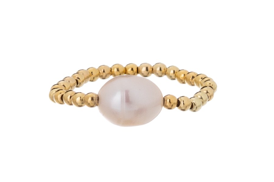 Alisia Pozlacený kuličkový prsten s&nbsp;pravou perlou AL4640.01.000.D 57 mm - Prsteny Prsteny bez kamínku