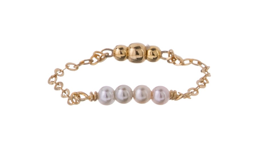 Alisia Řetízkový pozlacený prsten se syntetickými perlami AL5168.01.000.D 57 mm - Prsteny Prsteny bez kamínku