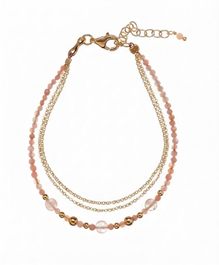 Alisia Trojitý pozlacený náramek s&nbsp;růžovým opálem AL3054.01.046 - Náramky Korálkové náramky