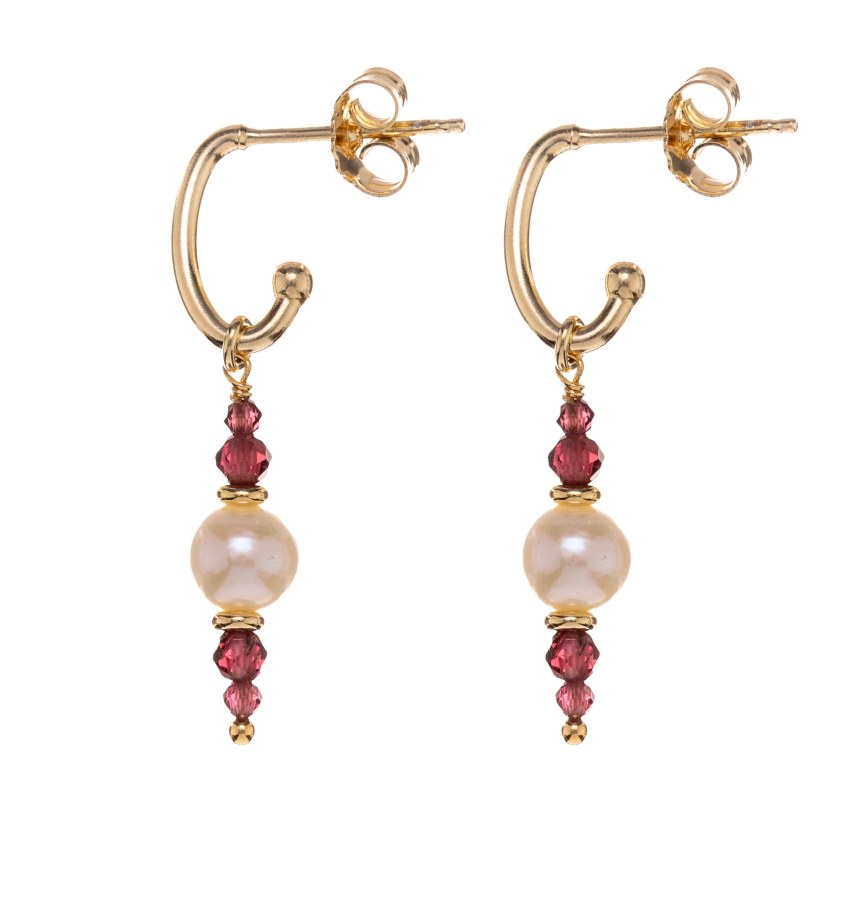 Alisia Visací pozlacené náušnice s&nbsp;granáty a&nbsp;pravými perlami AL5184.01.029 - Náušnice Visací náušnice