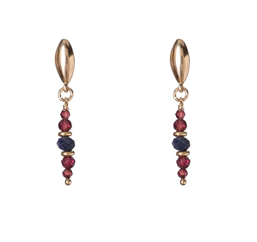 Alisia Visací pozlacené náušnice se safírem a&nbsp;granáty AL5236.01.000 - Náušnice Visací náušnice