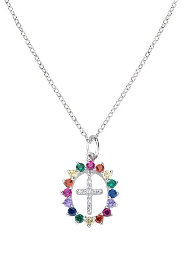 Amen Hravý stříbrný náhrdelník se zirkony Cross CLGHCRBMZ (řetízek, přívěsek) Amen Hravý stříbrný náhrdelník se zirkony Cross CLGHCRBMZ (řetízek, přívěsek) - Náhrdelníky