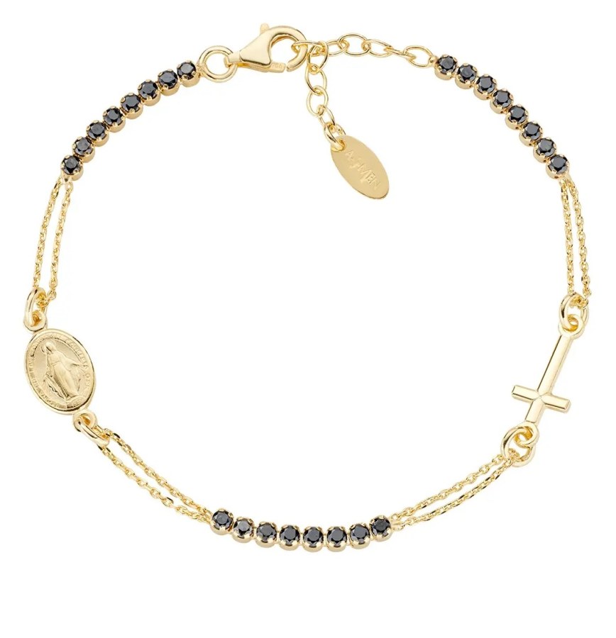 Amen Jedinečný pozlacený náramek s černými zirkony Rosary BRCRMIGNZ3 - Náramky Náramky se symboly