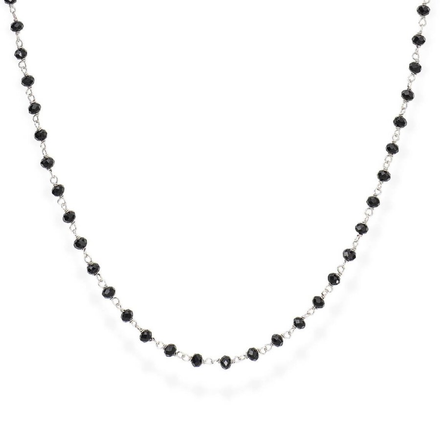Amen Nadčasový stříbrný náhrdelník s černými krystaly Romance CLBN 45 cm - Náhrdelníky
