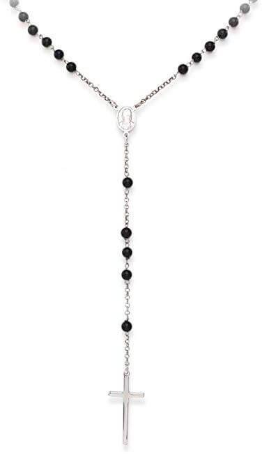 Amen Originální stříbrný náhrdelník s onyxy Rosary CROBON40 - Náhrdelníky