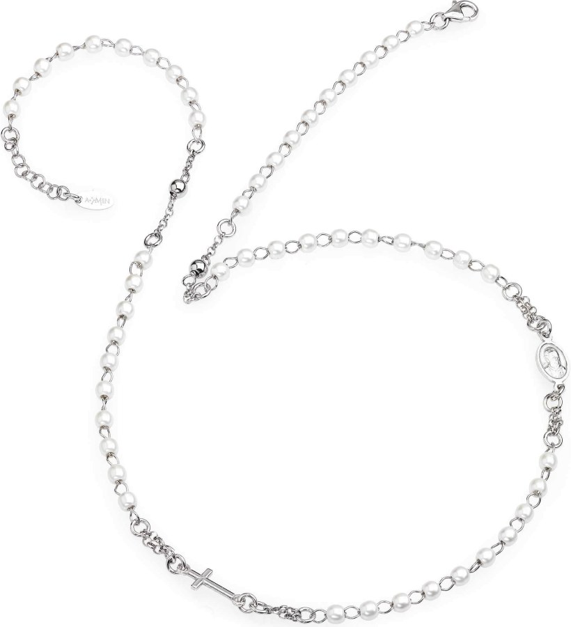 Amen Originální stříbrný náhrdelník s perlami Rosary CROBB3 - Náhrdelníky