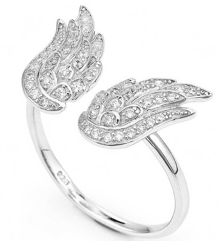 Amen Originální stříbrný prsten se zirkony Angels RW 51 mm - Prsteny Prsteny s kamínkem