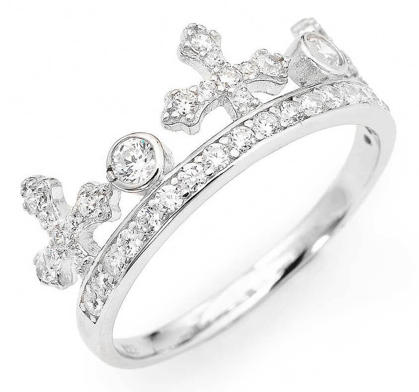 Amen Originální stříbrný prsten se zirkony Crowns AC1 52 mm - Prsteny Prsteny s kamínkem