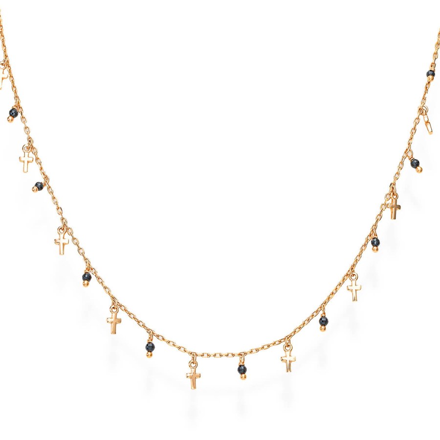Amen Růžově pozlacený náhrdelník s krystaly a křížky Candy Charm CLMICRRN - Náhrdelníky