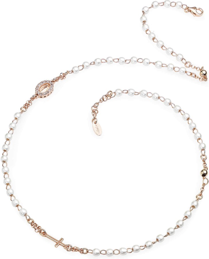 Amen Růžově pozlacený stříbrný náhrdelník s perlami Rosary CRORBZ-M3 Amen Růžově pozlacený stříbrný náhrdelník s perlami Rosary CRORBZ-M3 - Náhrdelníky
