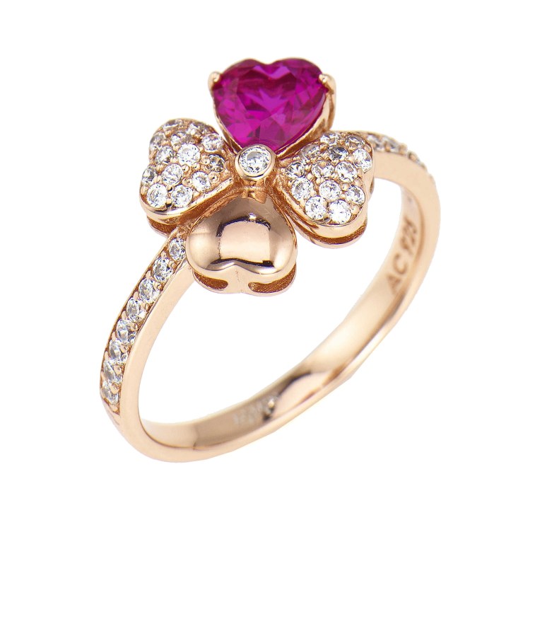 Amen Růžově pozlacený stříbrný prsten se zirkony Love RQURR 56 mm - Prsteny Prsteny s kamínkem