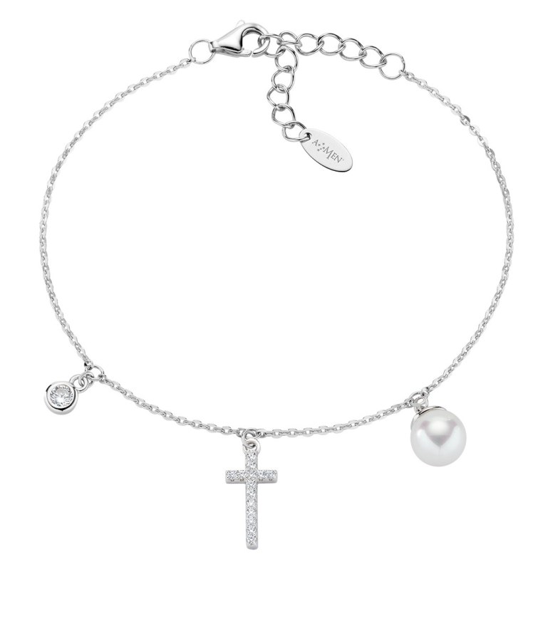Amen Stříbrný náramek s perličkou Subjects BRCRPEBBZ - Náramky Náramky se symboly