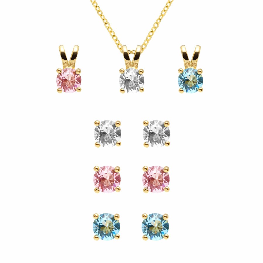 AURA Set šperků s&nbsp;barevnými Preciosa krystaly 90115YGAIR (řetízek, 3 přívěsky, 3 páry náušnic) - Sety šperků Soupravy šperků
